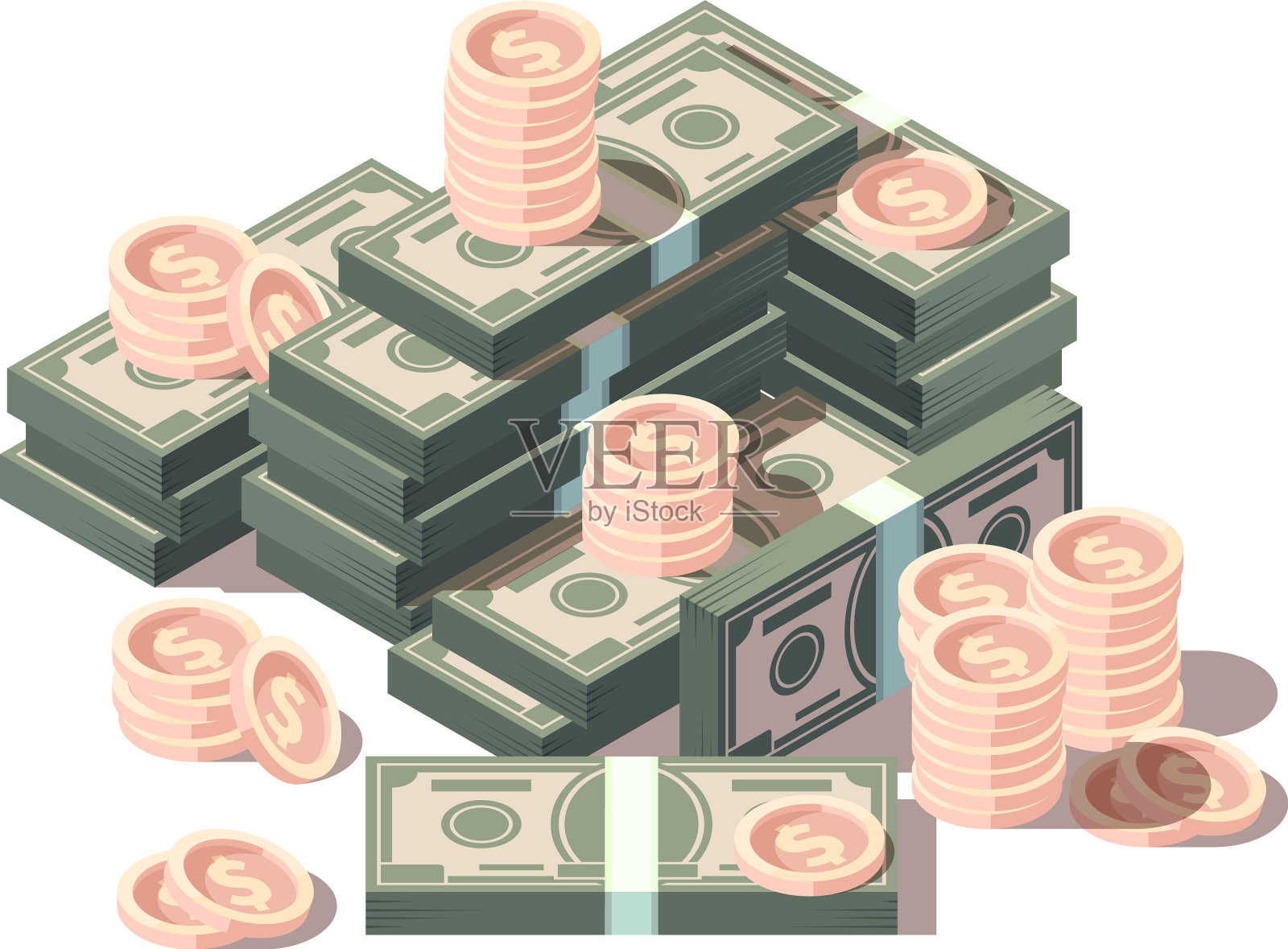 金钱如山美元和硬币金融等距设计元素图片