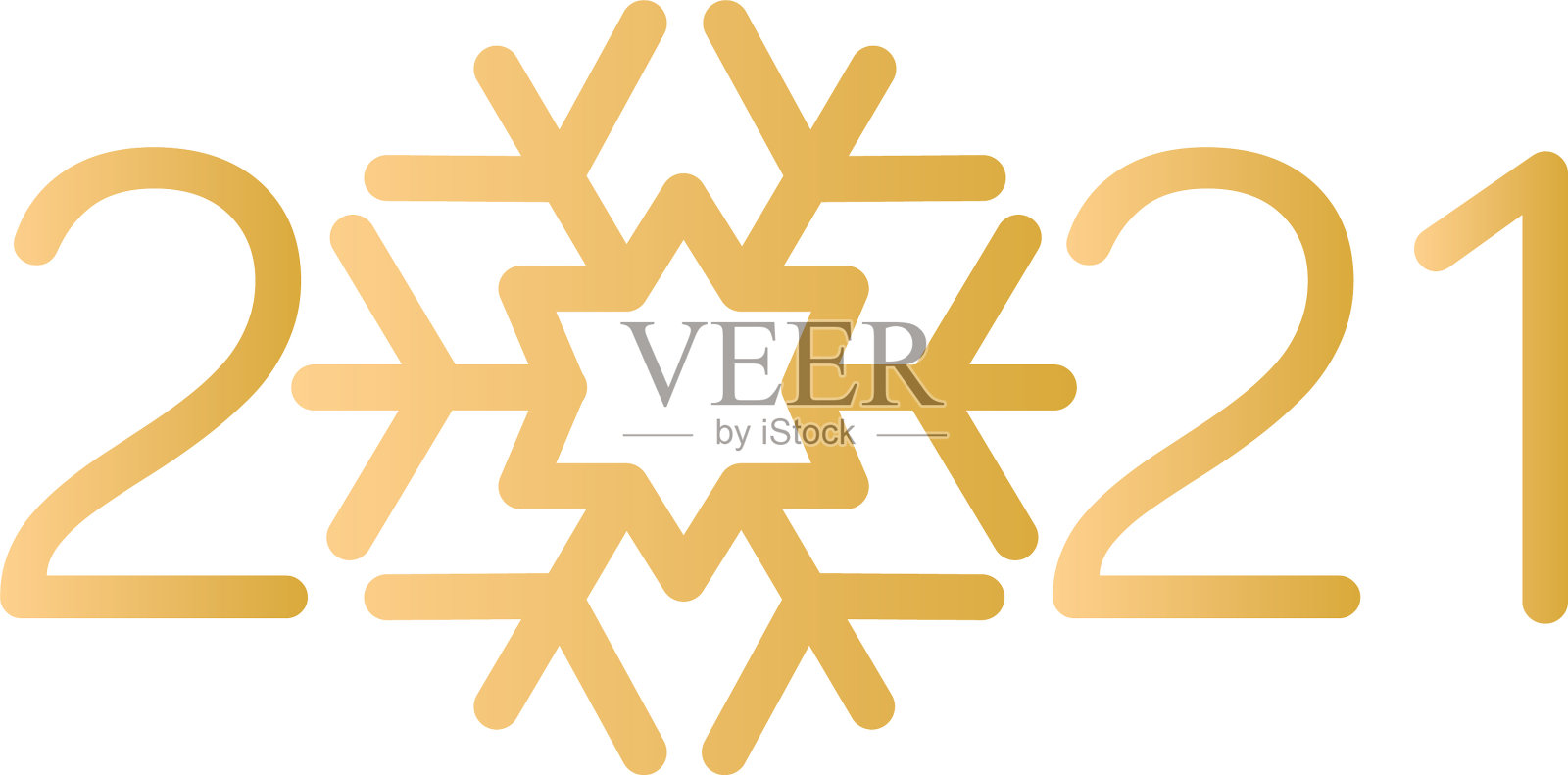 金色的2021年数字用雪花装饰设计元素图片