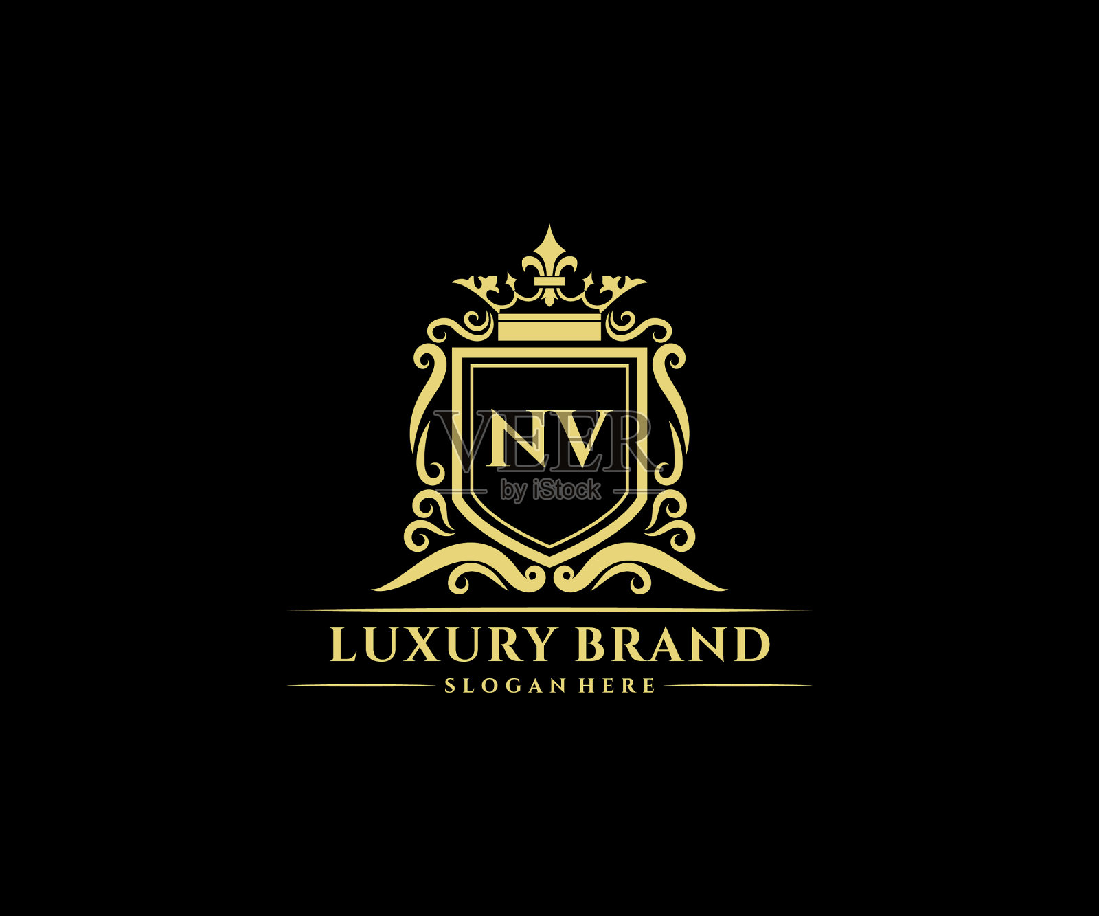 Nv首字母黄金书法女性插画图片素材