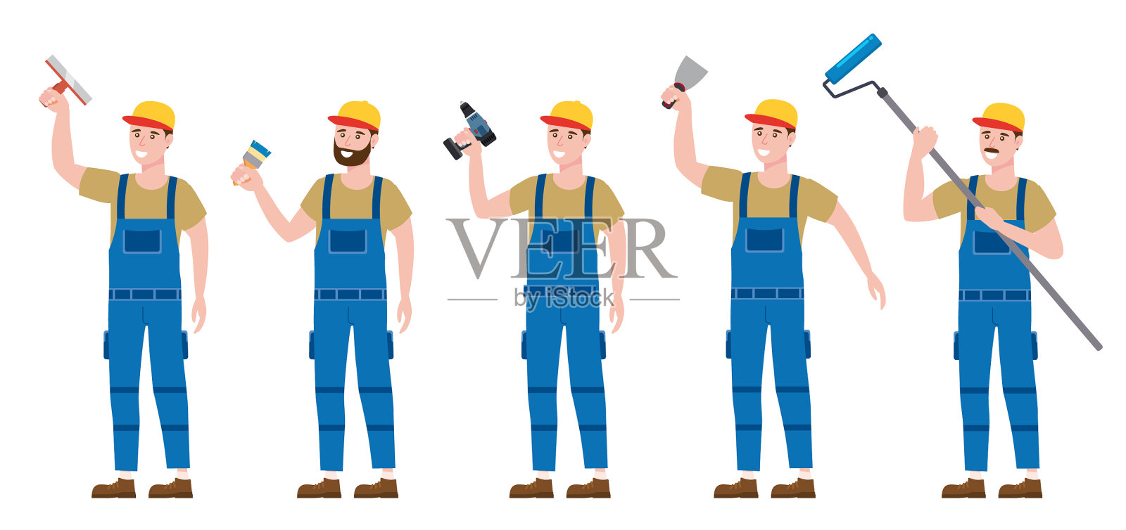 给建筑工人配备无绳螺丝刀插画图片素材