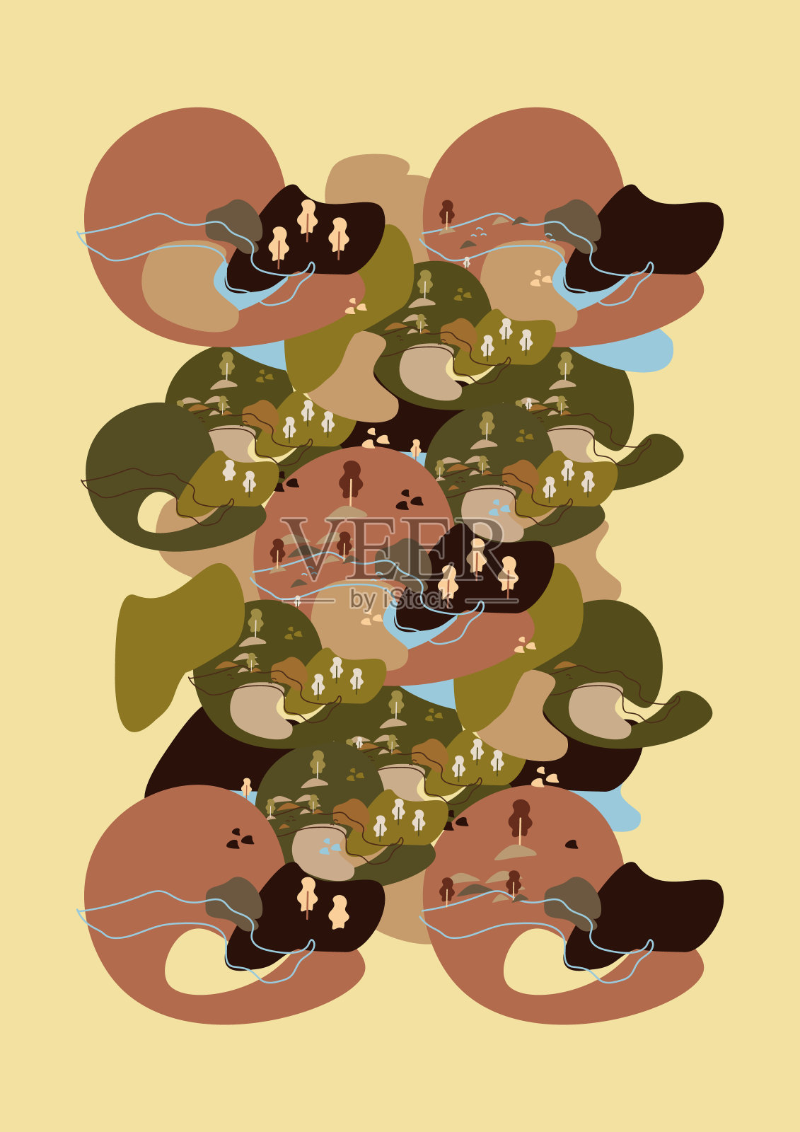 描绘风景的抽象作品。模板墙装饰,明信片或小册子设计。插画图片素材