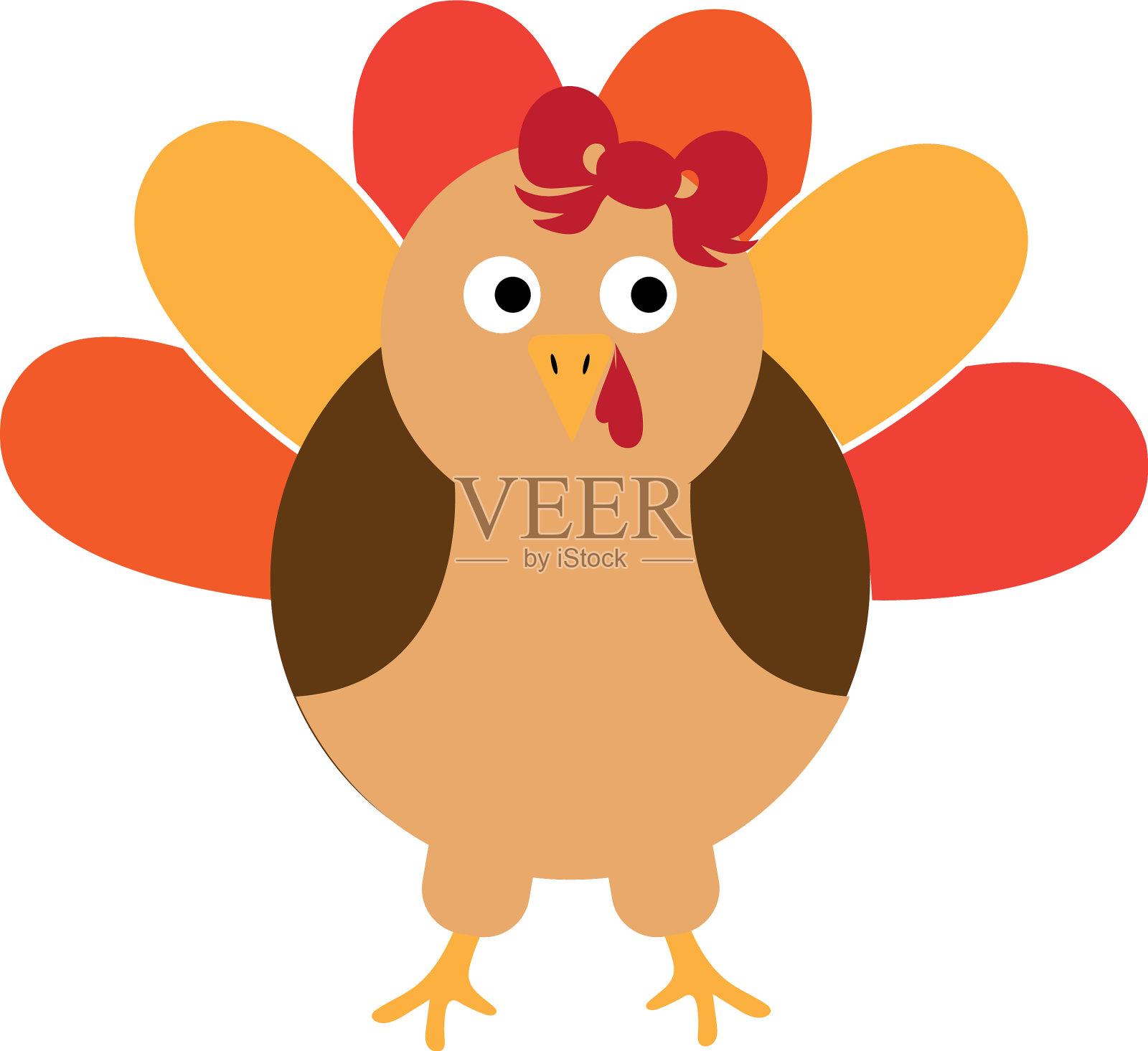 感恩节火鸡鸟配红蝴蝶结火鸡鸟插画图片素材