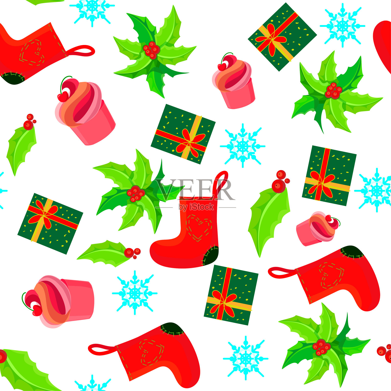 可爱的无缝图案与冬天和圣诞节插画图片素材