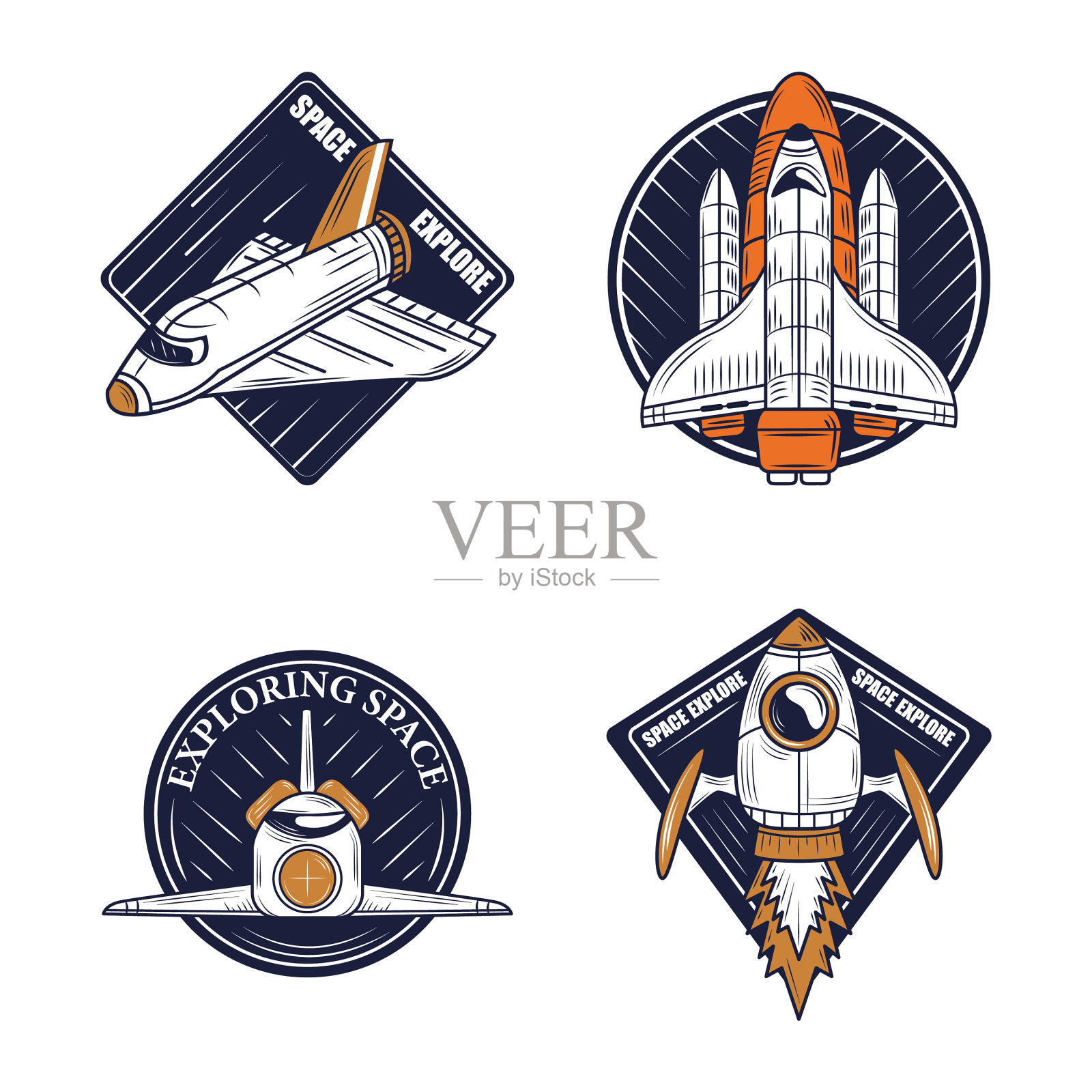 太空徽章图标包不同的探索插画图片素材