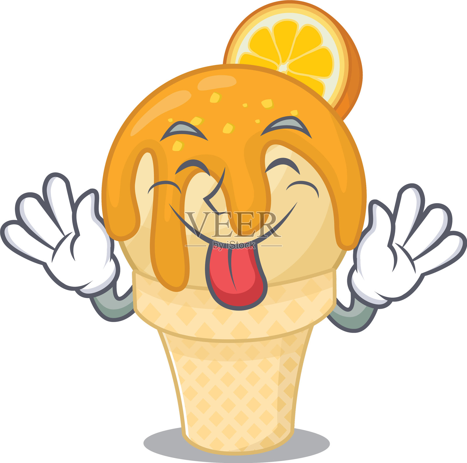 一个有趣的脸橙色冰淇淋卡通设计设计元素图片