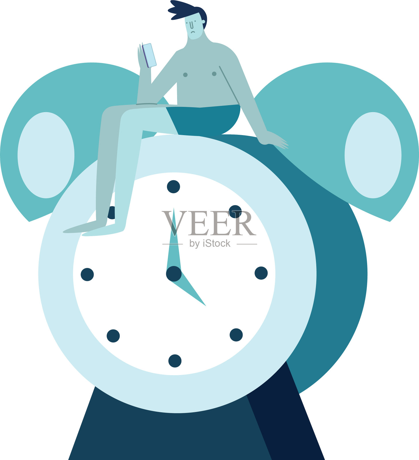 年轻男子使用智能手机,失眠警报设计元素图片