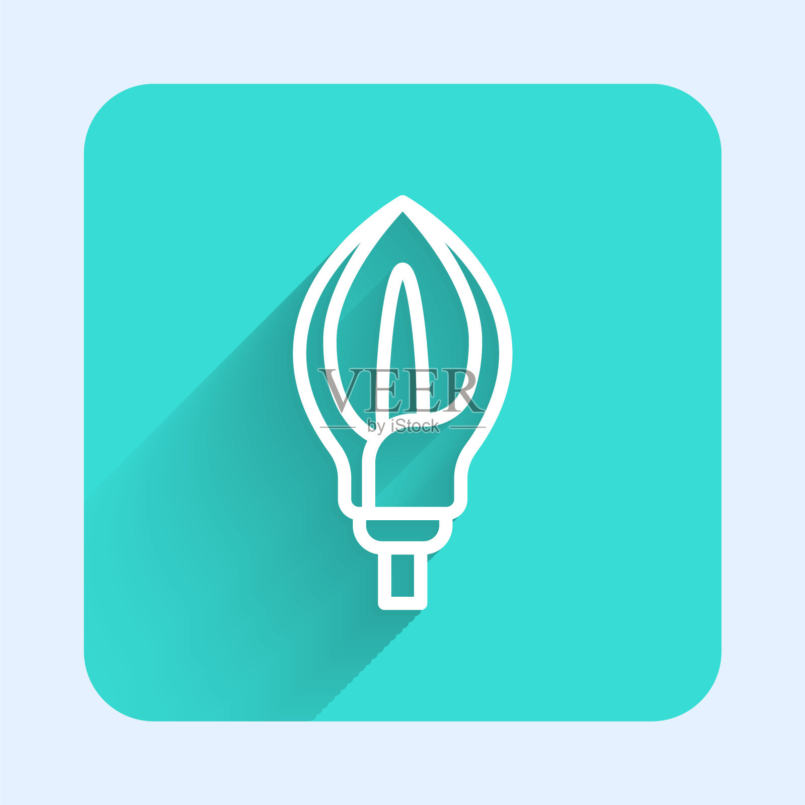 白色线百合花图标孤立与长影子。绿色广场按钮。向量图标素材