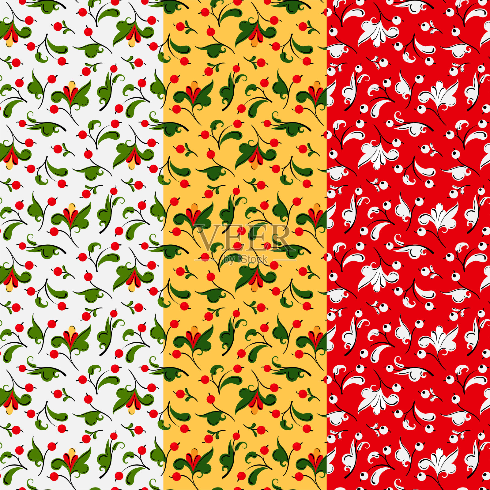 一套三种图案的俄罗斯民间风格。插画图片素材