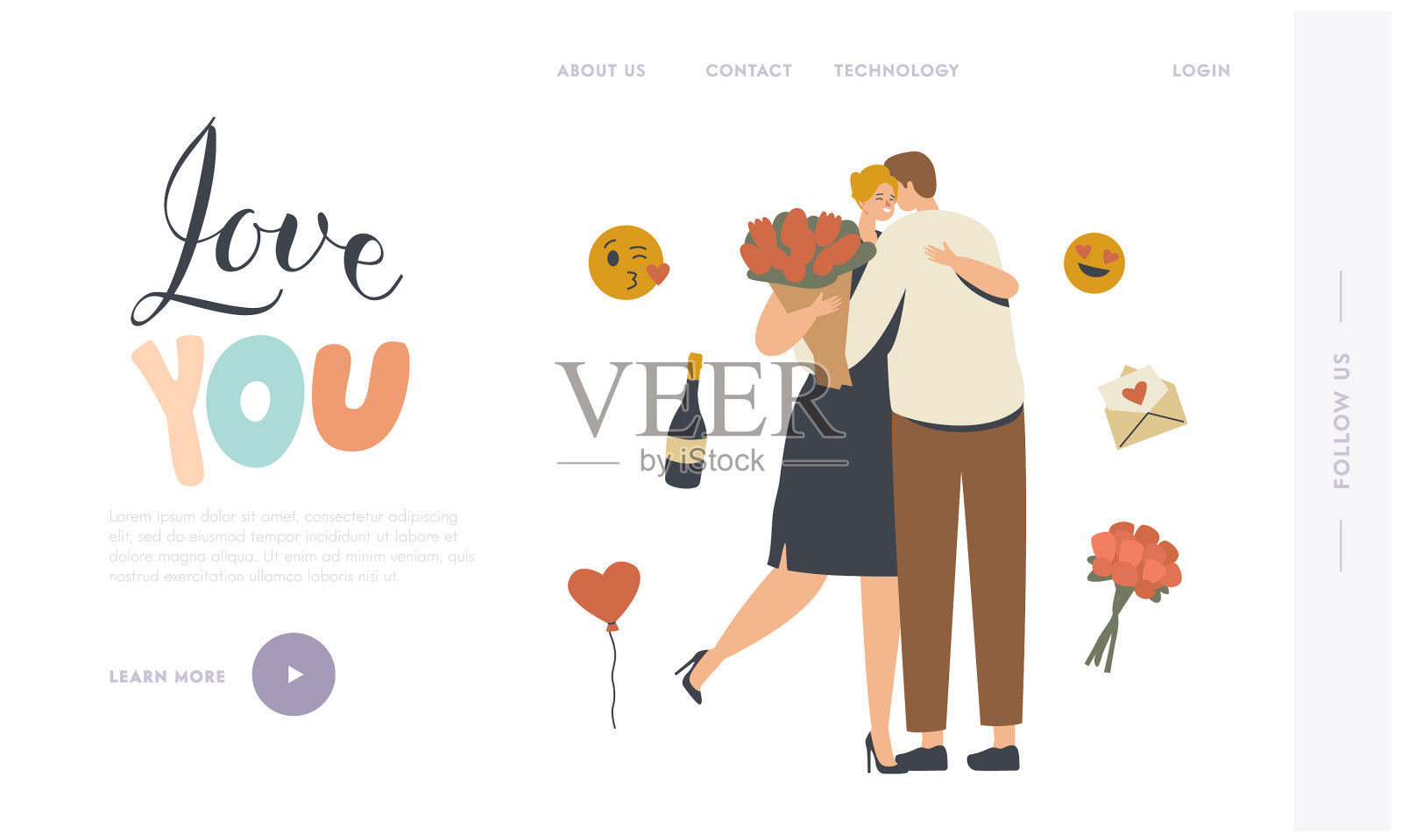 一对人物约会登陆页面模板插画图片素材