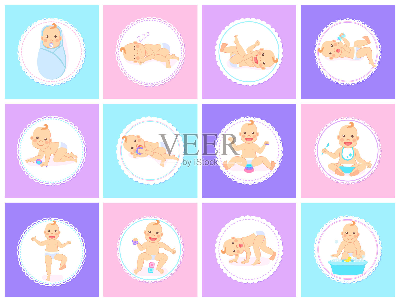 卡通设定可爱的小婴儿在尿布图标素材