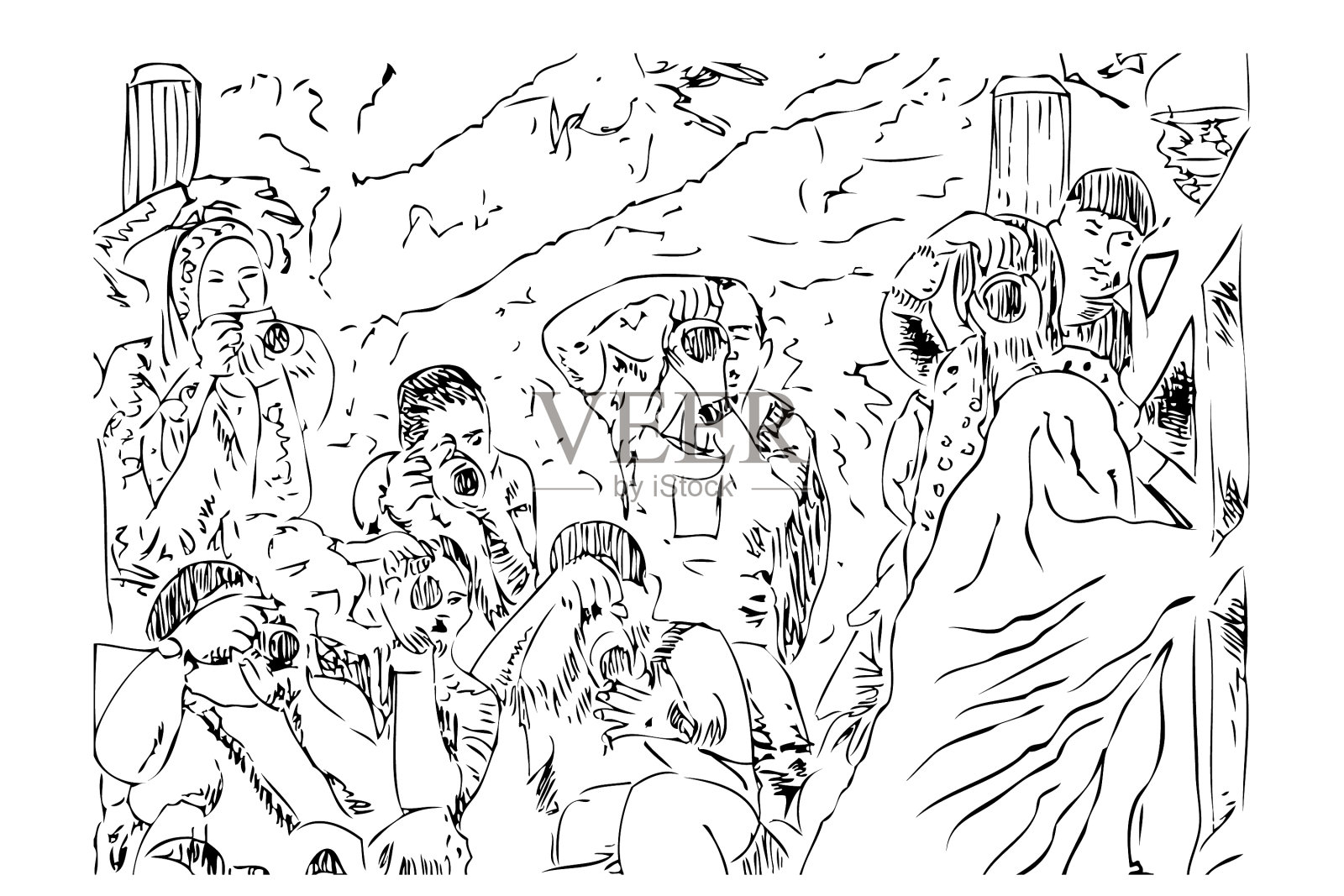 手画素描的希贾布模型照片狩猎插画图片素材