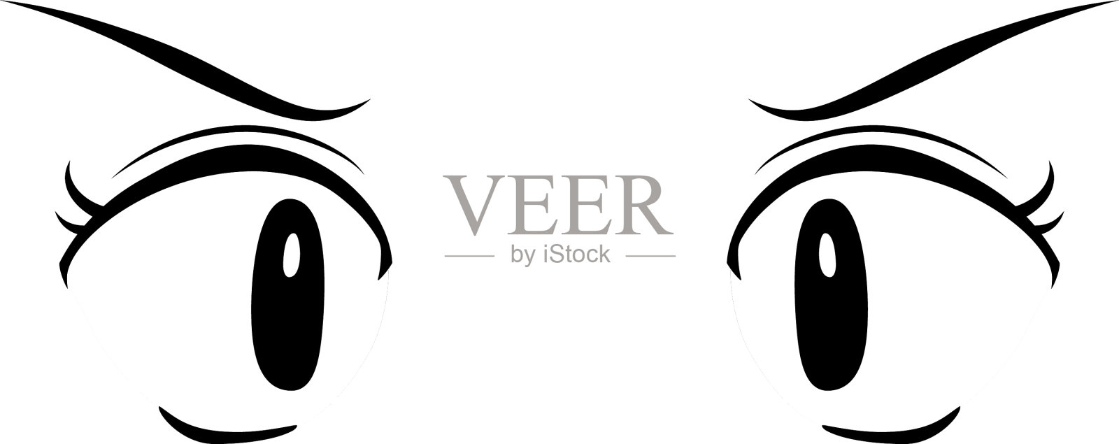 黑白可爱的动画风格的眼睛与一个愤怒插画图片素材