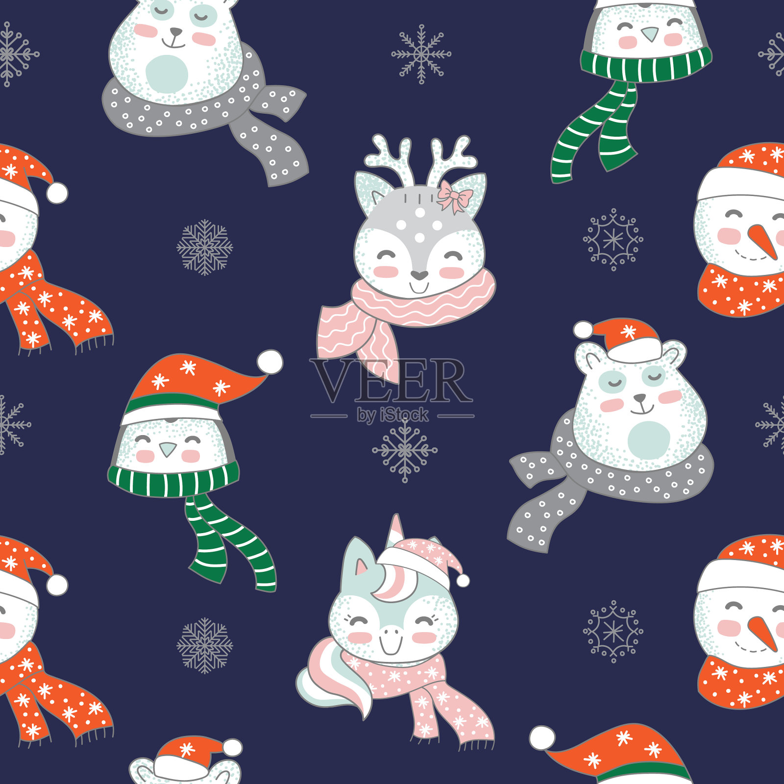 无缝图案圣诞快乐人物上插画图片素材