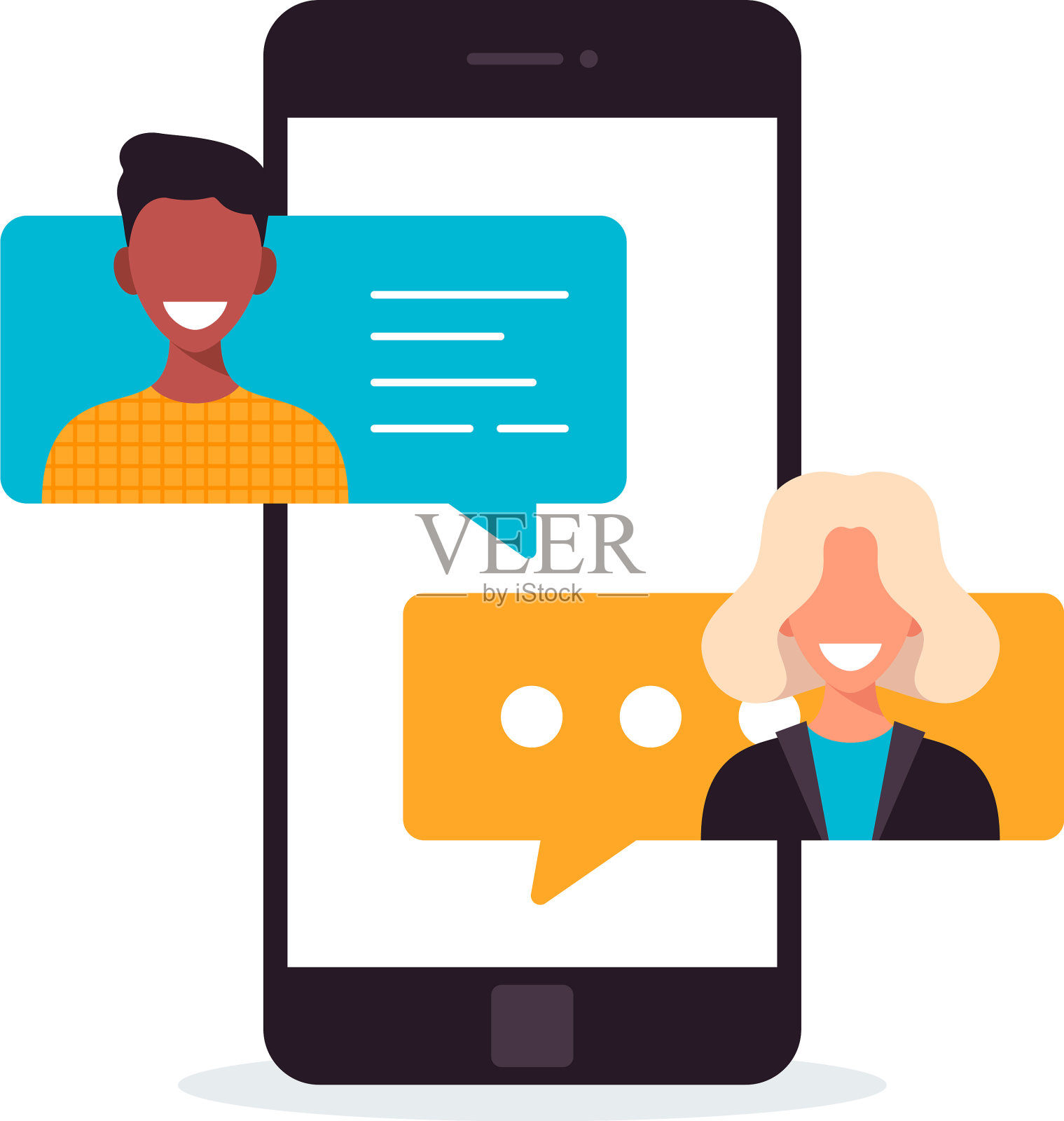 人们通过手机聊天,多元文化插画图片素材