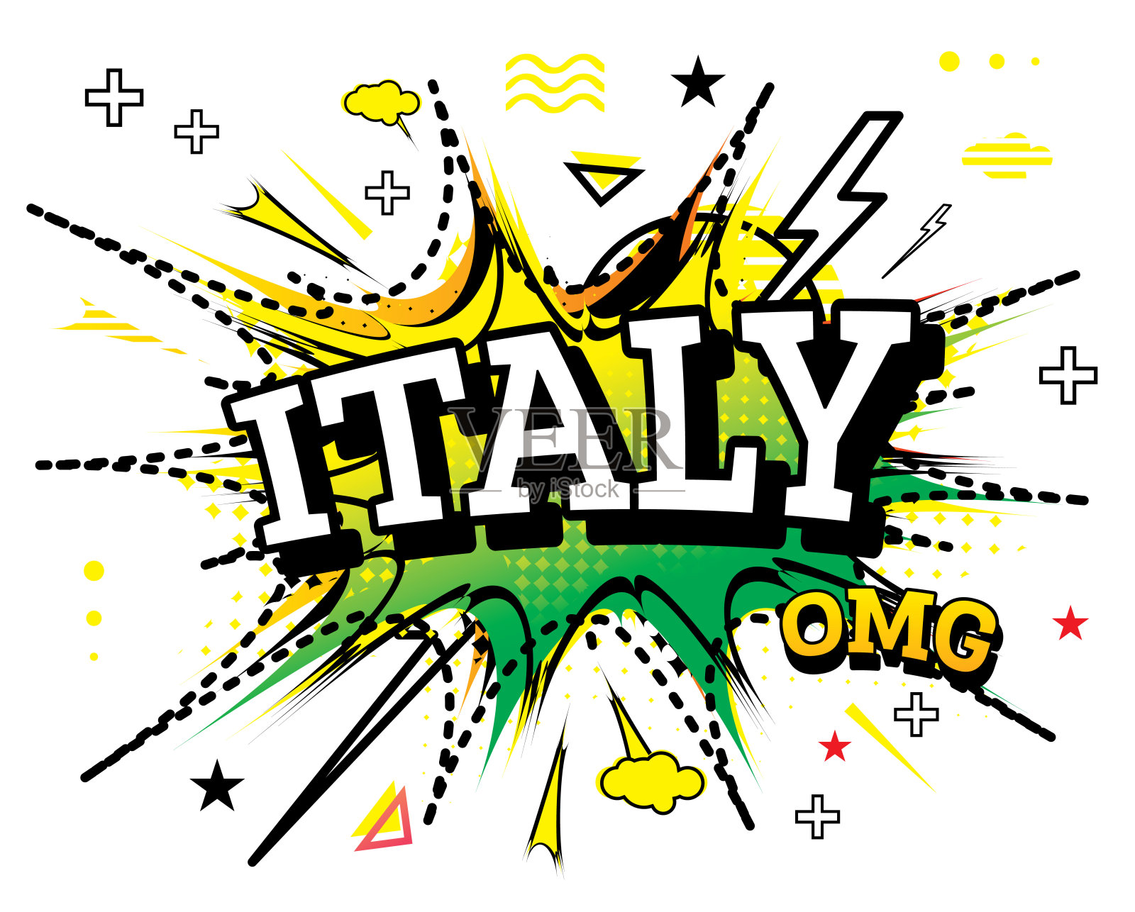 意大利流行艺术风格的漫画文字孤立在白色的背景。插画图片素材