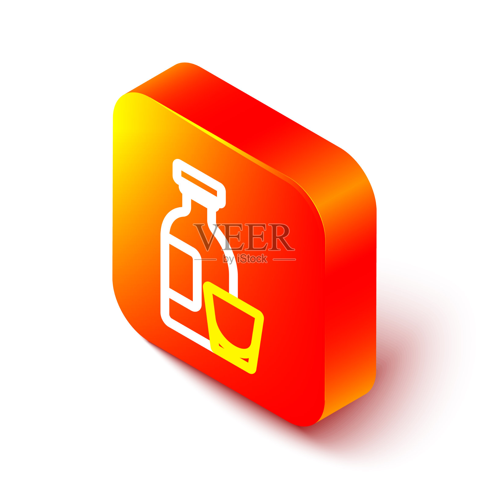 等距线酒精饮料朗姆酒瓶和玻璃杯图标素材