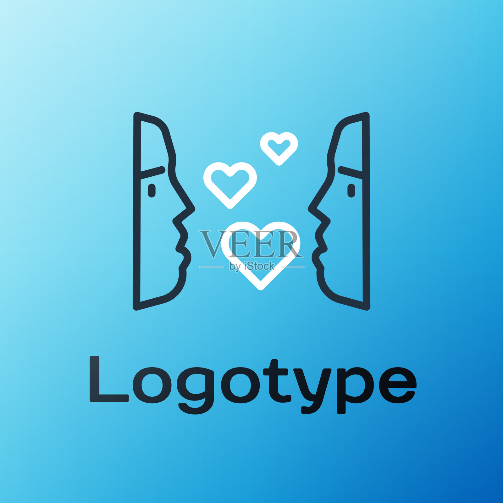 线一见钟情图标孤立在蓝色插画图片素材