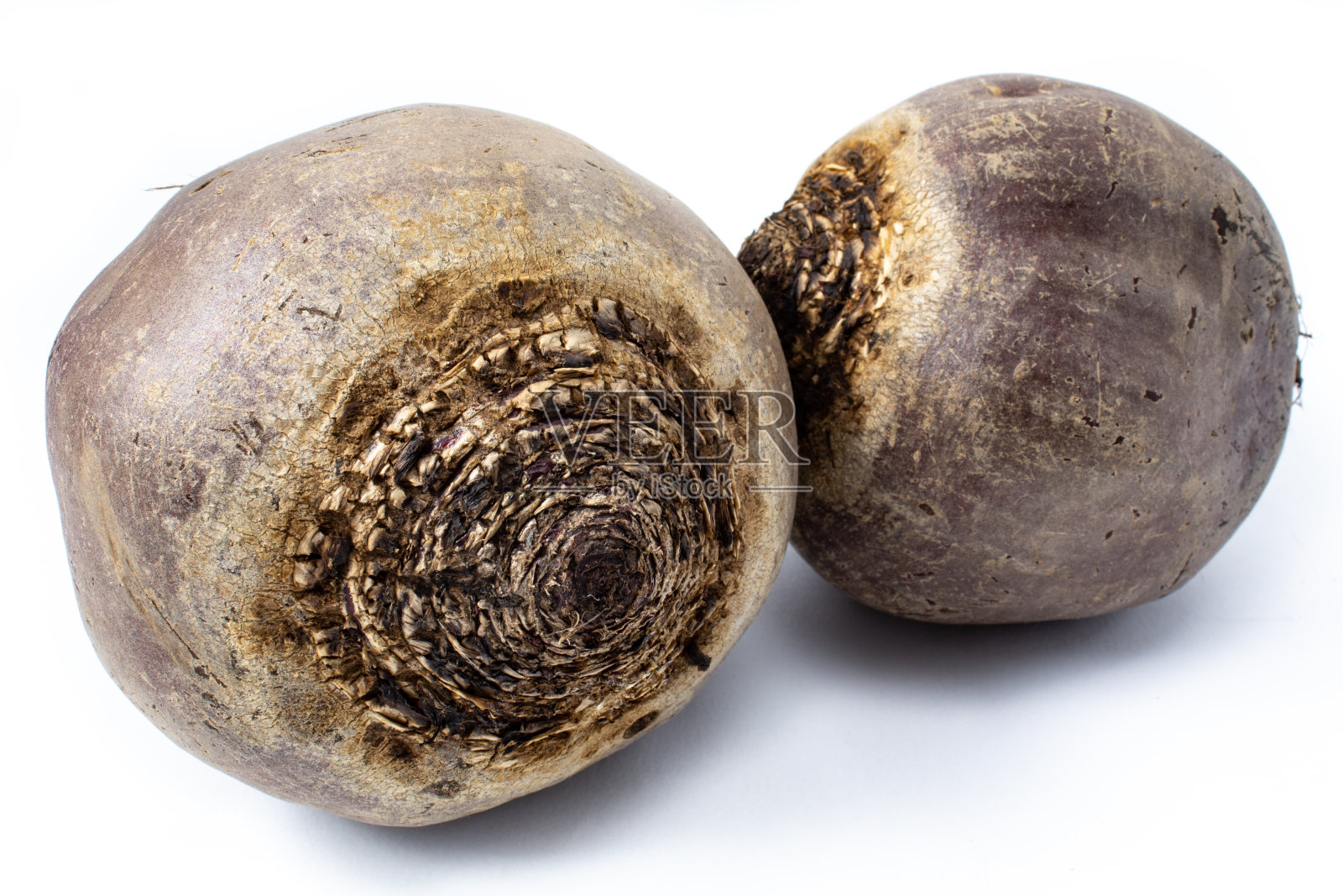 两根未剥皮的生甜菜孤立在白色背景上照片摄影图片