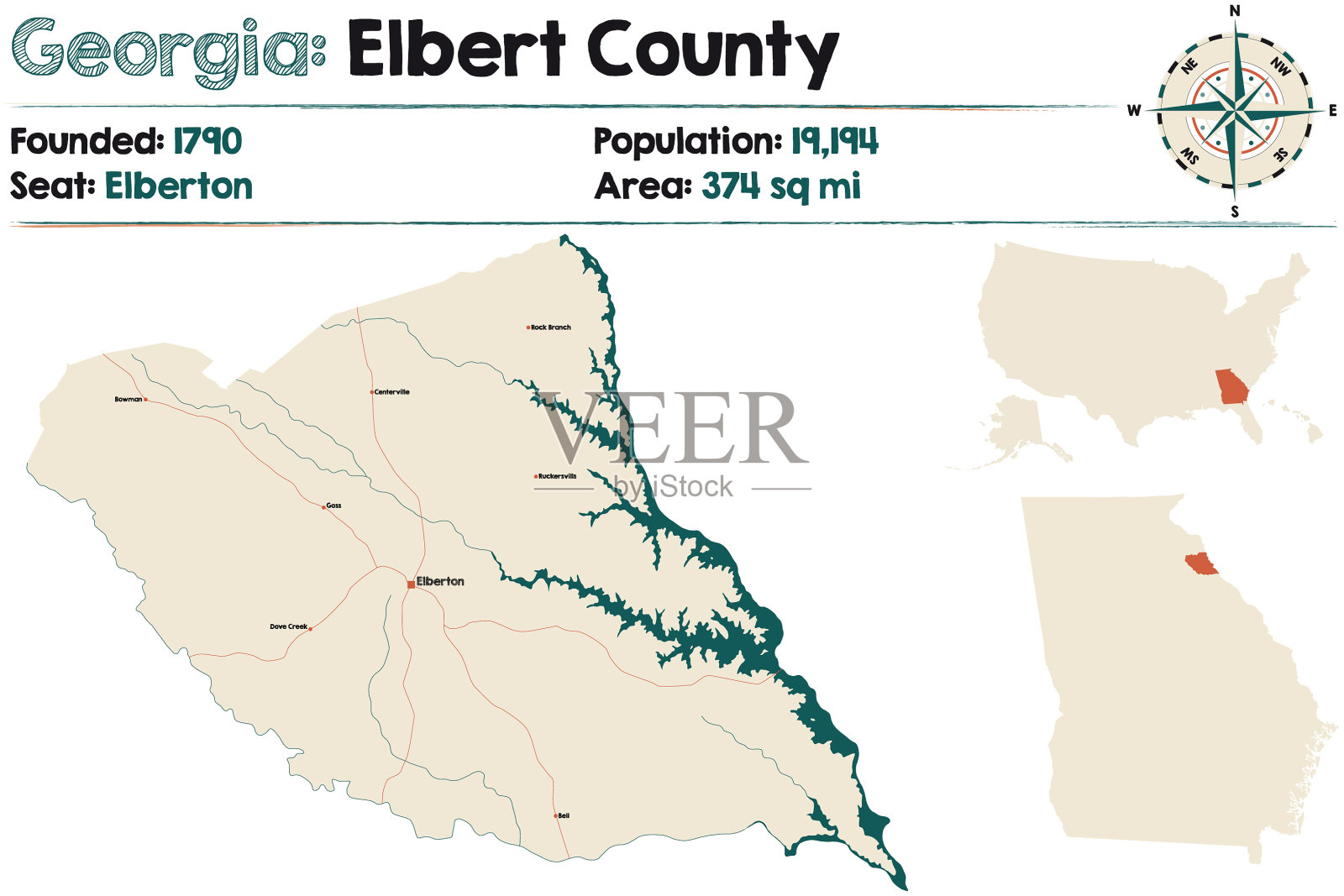 绘制佐治亚州的埃尔伯特县插画图片素材