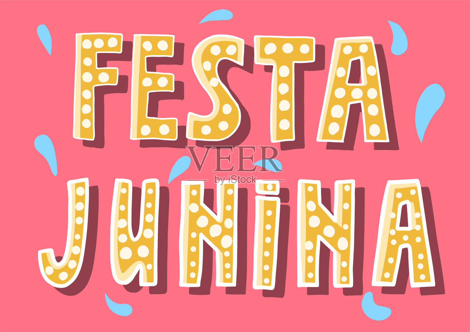 黄色字体的粉红色卡片。葡萄牙夏日假日节日朱尼纳。插画图片素材