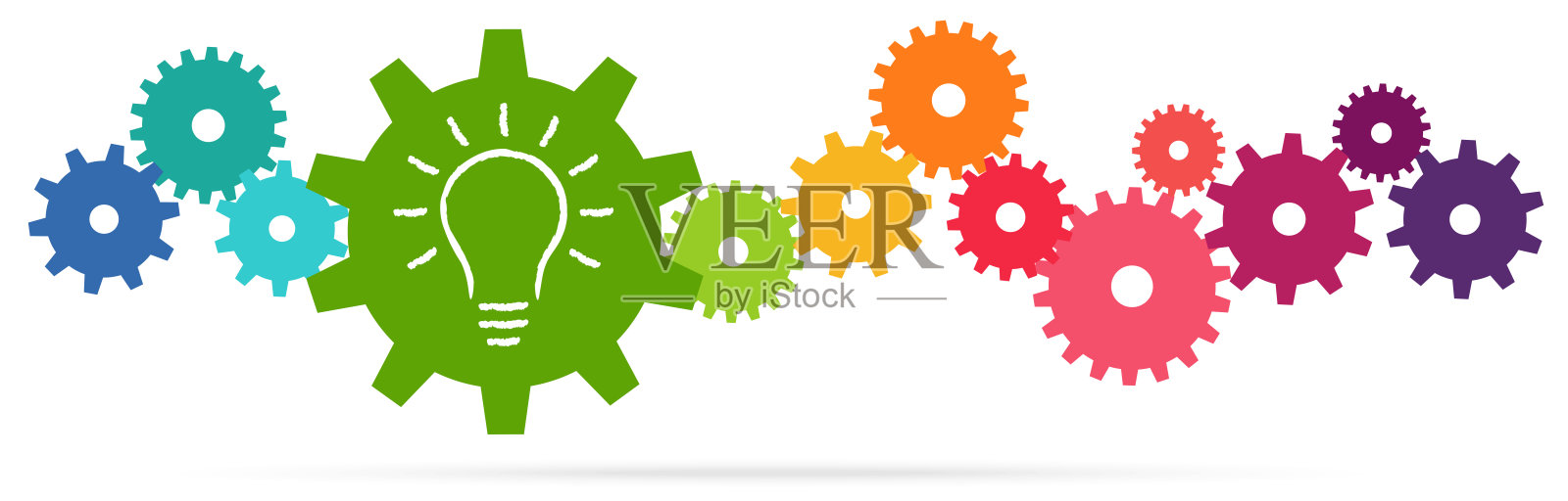 彩色团队的工作齿轮与灯泡插画图片素材