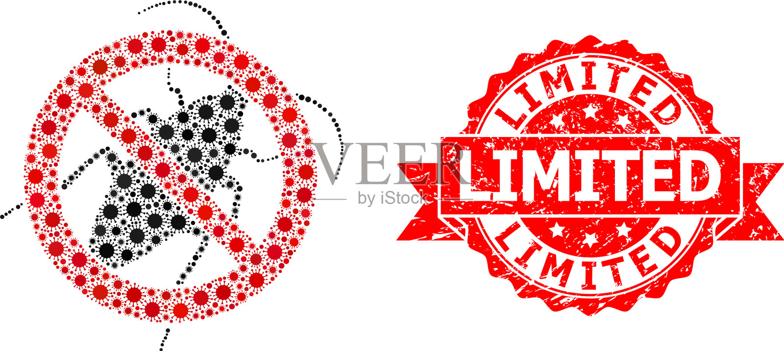 划伤有限印章和冠状病毒马赛克停止插画图片素材