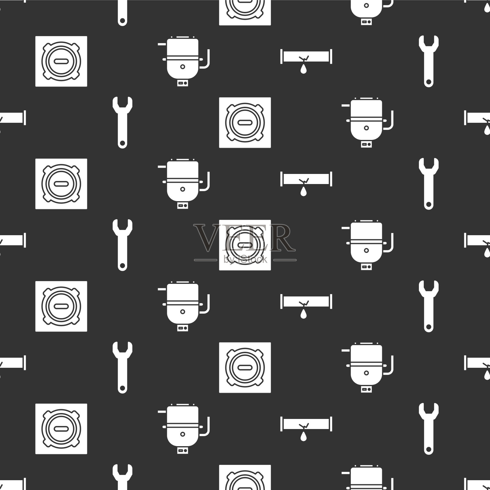 用扳手固定漏水的水管图标素材