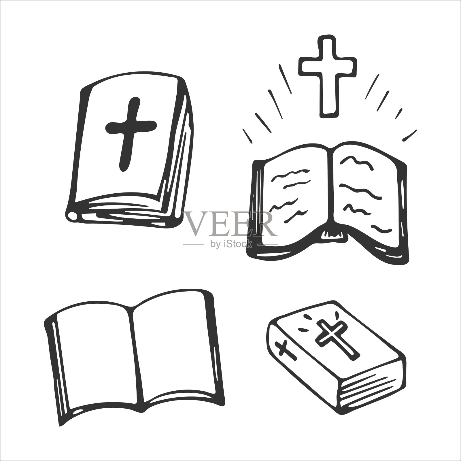 手绘圣经孤立在白色背景上。基督教的象征。神的圣书。福音。宗教和基督教。矢量图插画图片素材