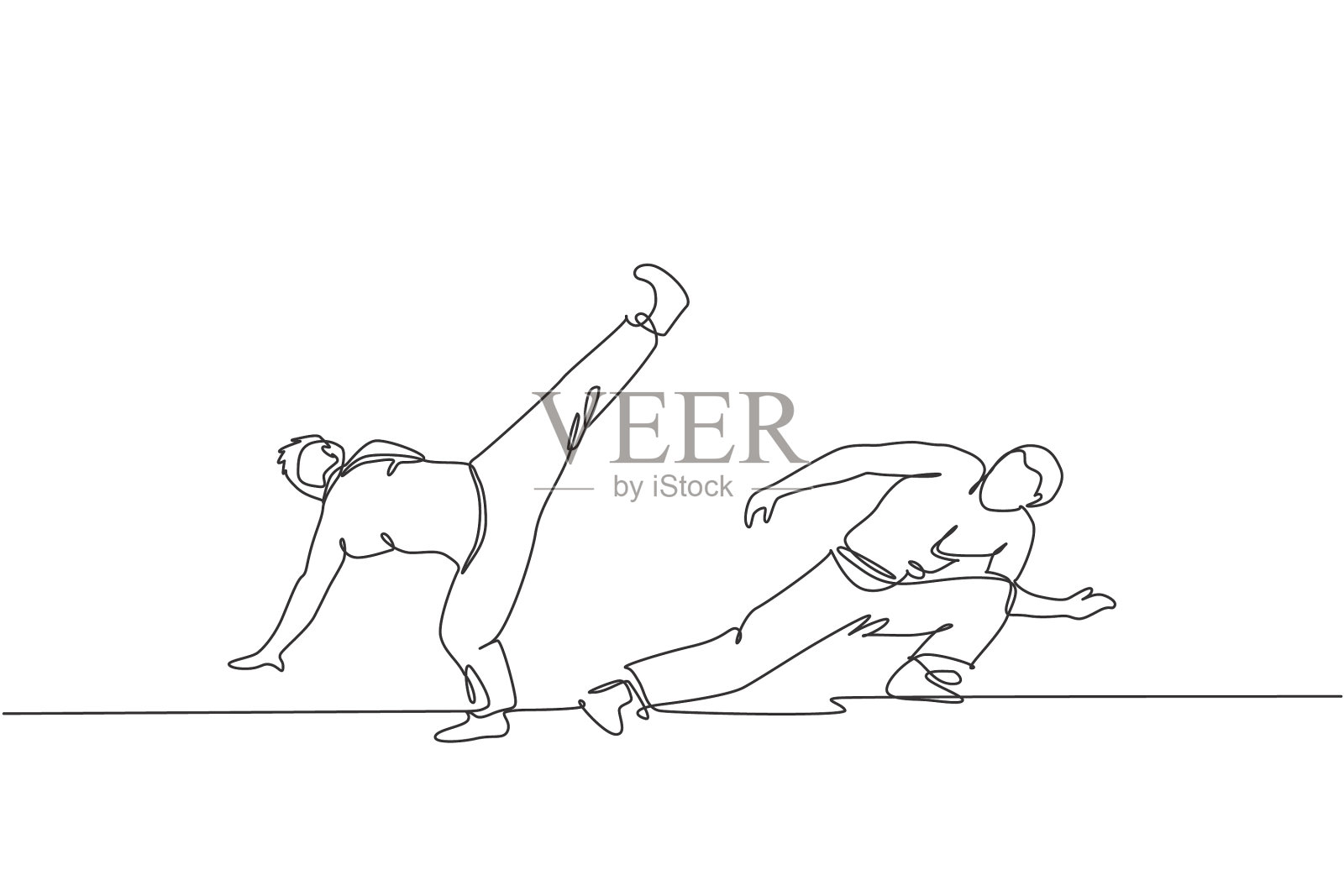 一条连续的线画着两个年轻的运动员设计元素图片