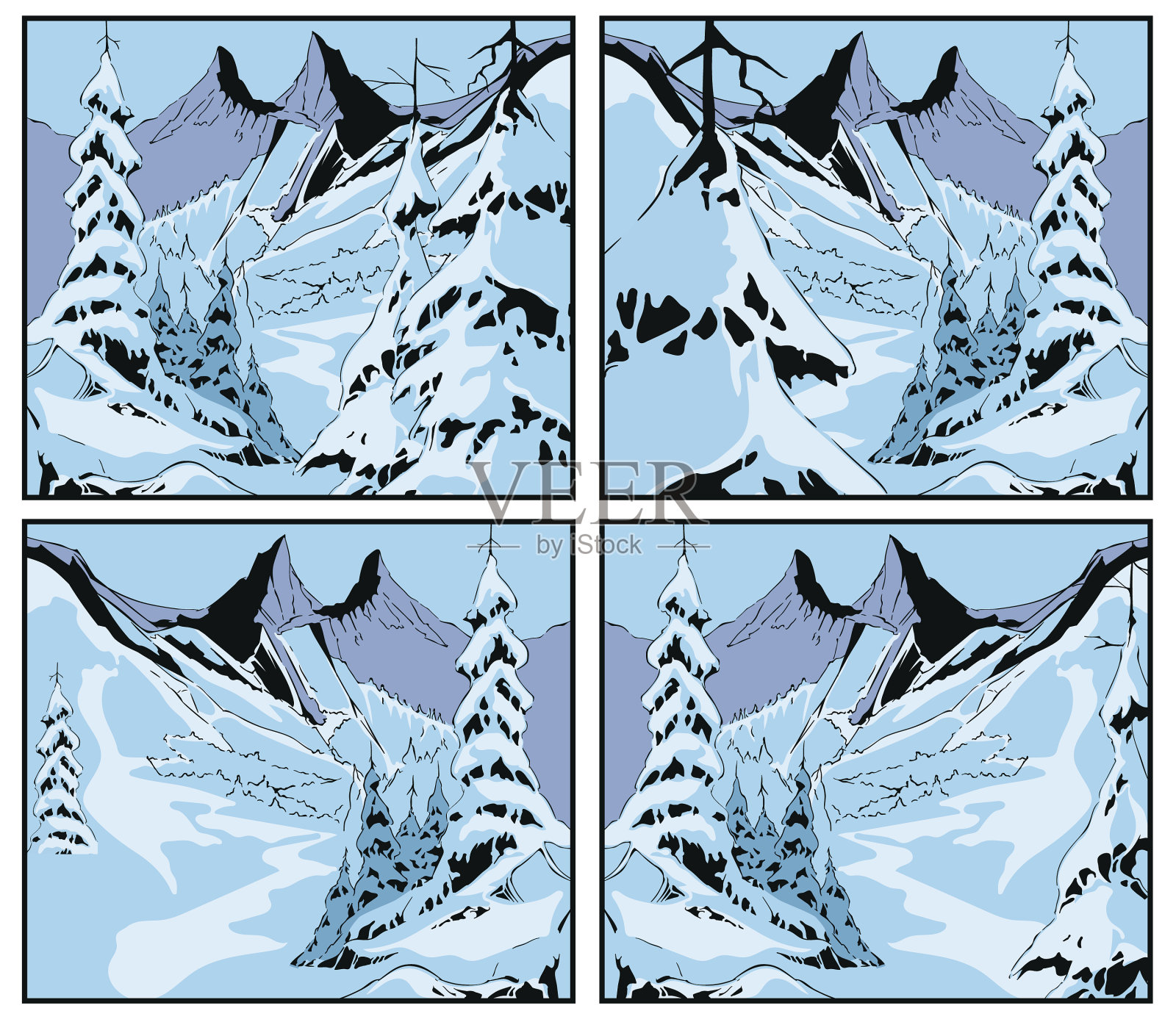 冬季景观积雪覆盖森林积雪插画图片素材