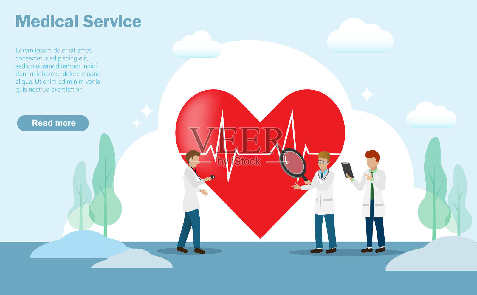 医生团队诊断病人心脏插画图片素材