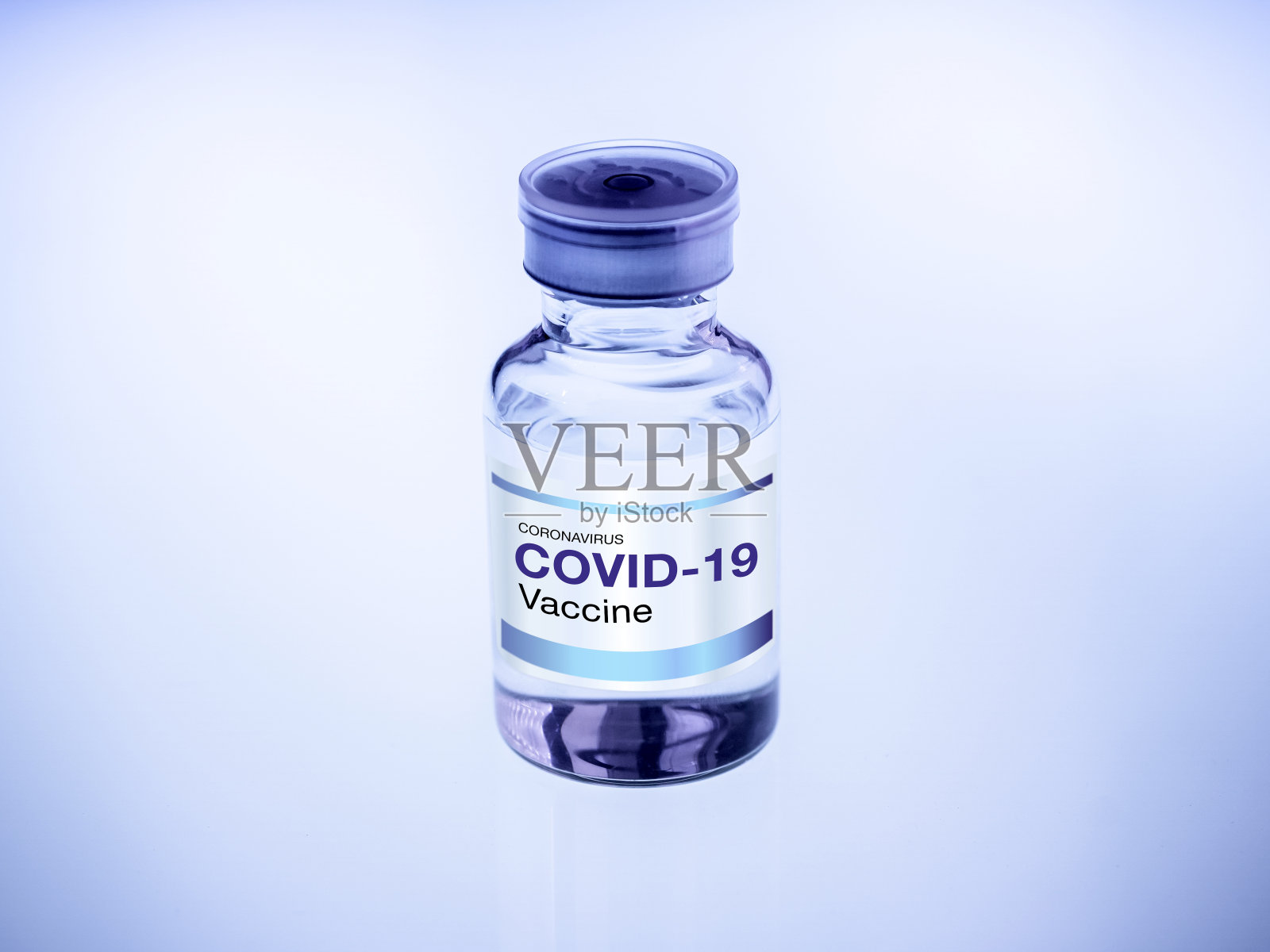 带标签的Covid-19冠状病毒疫苗瓶。照片摄影图片