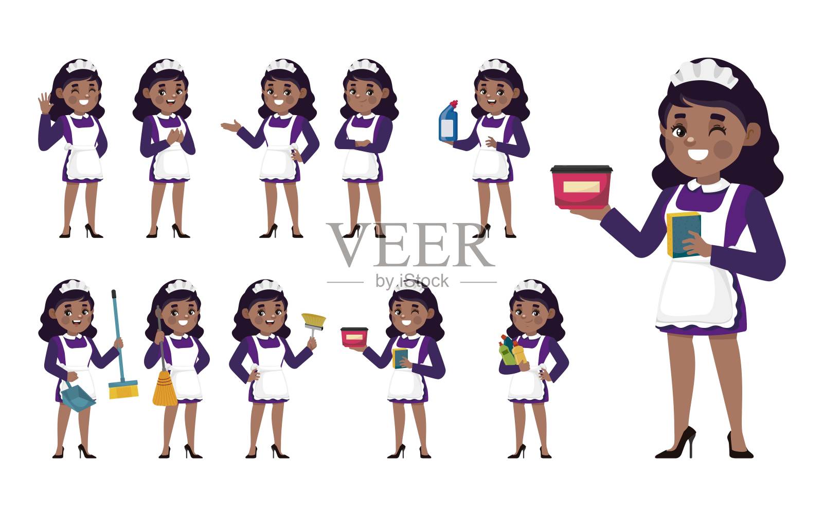 不同姿势的清洁器插画图片素材