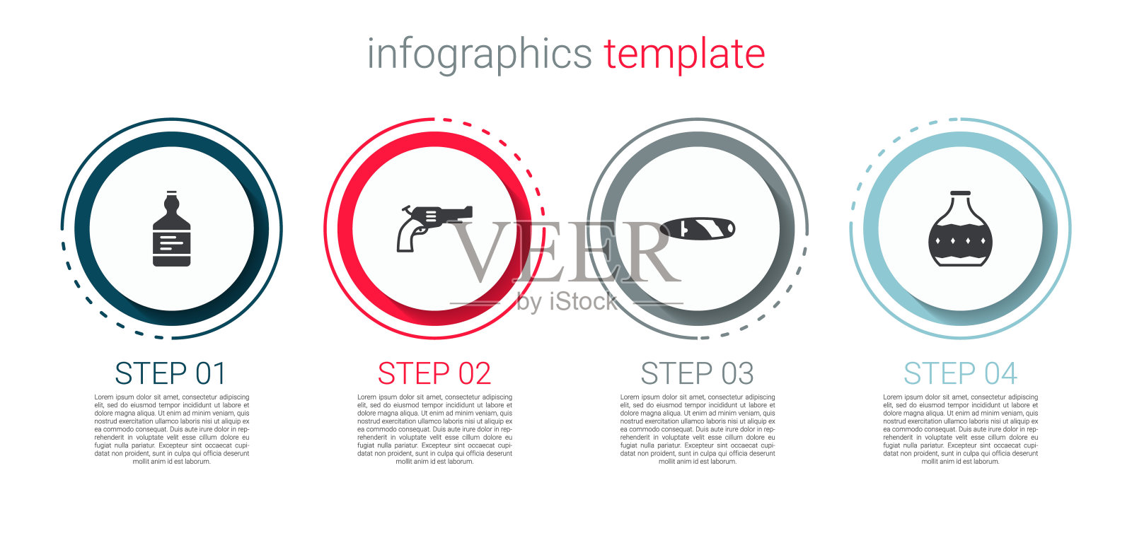 龙舌兰酒瓶,左轮手枪,雪茄和。业务信息模板。向量设计模板素材
