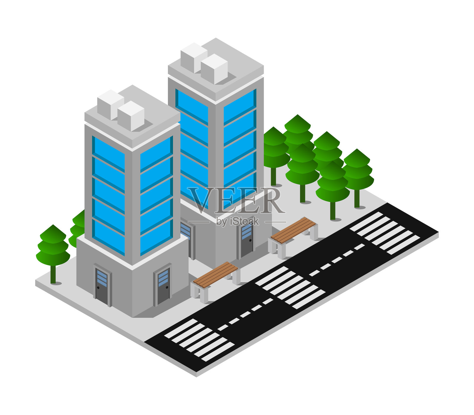 白色背景上的等距摩天大楼插画图片素材