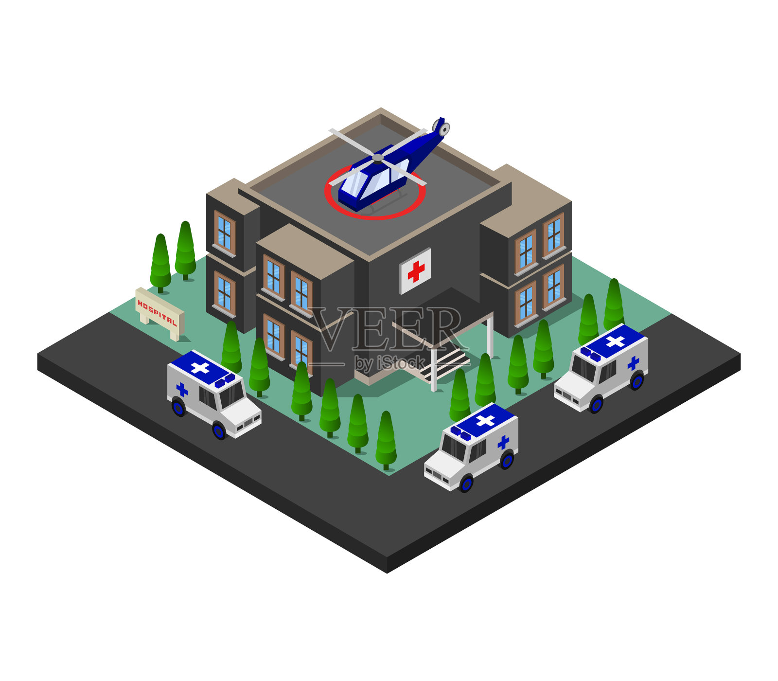 白色背景下的等距医院插画图片素材