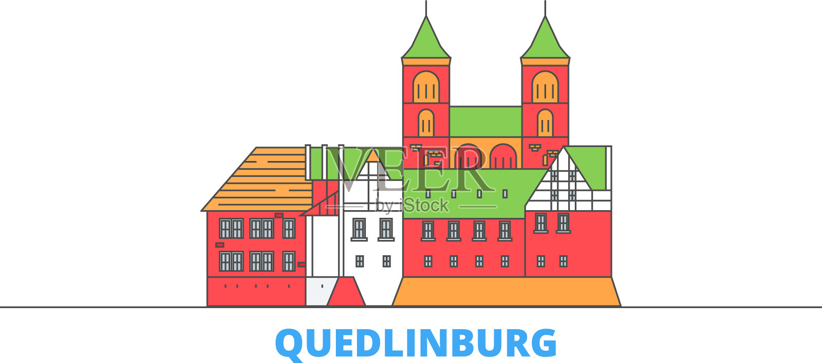 德国奎德林堡线城市景观平坦插画图片素材