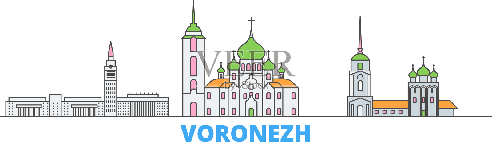 俄罗斯沃罗涅日线城市景观平坦插画图片素材