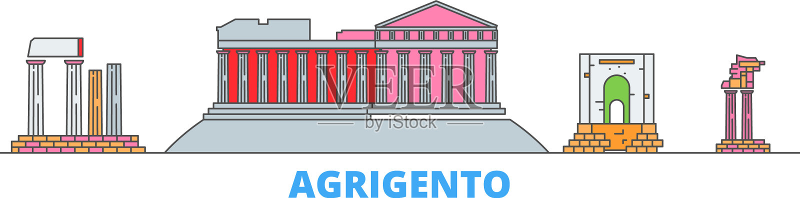 意大利阿格里托线城市景观平坦插画图片素材