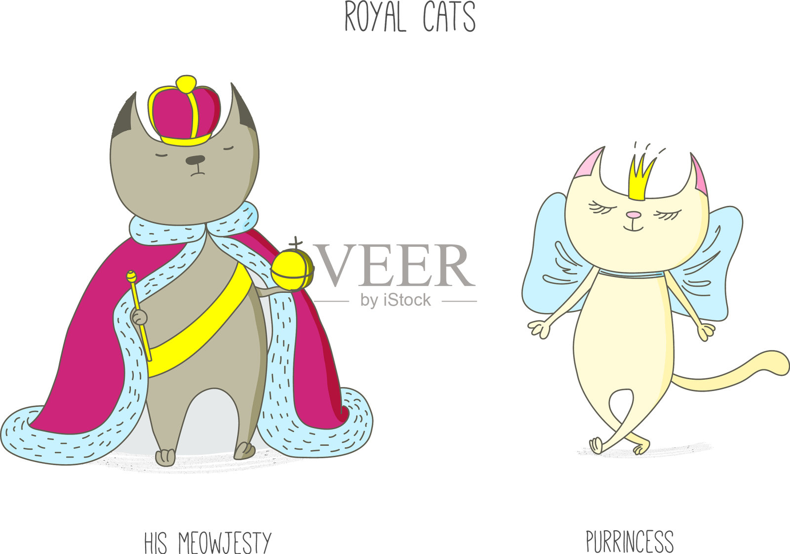 有趣的皇家猫插画图片素材