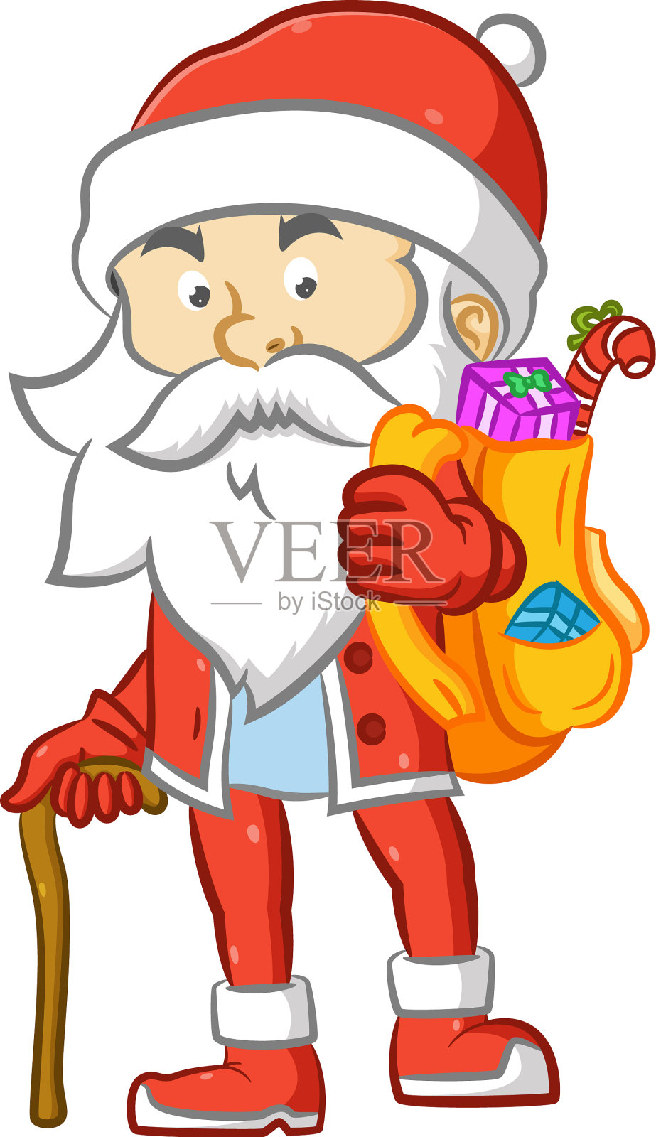 圣诞老人用他的棍子拿着一根黄色的设计元素图片