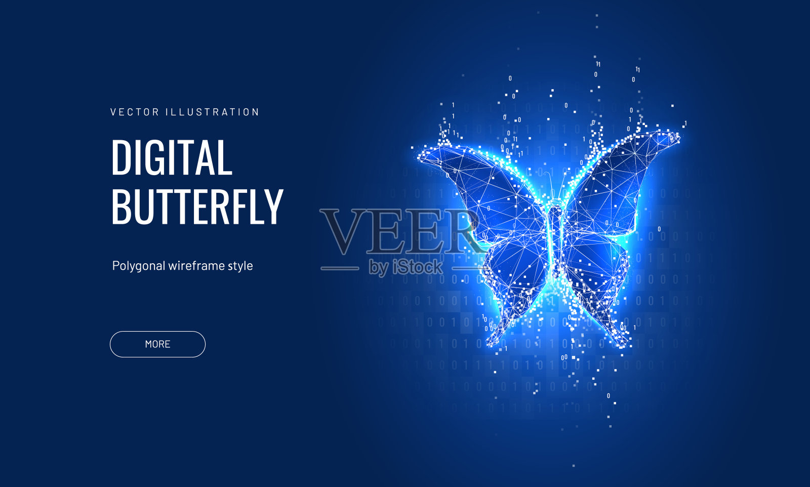 数字蝴蝶在未来多边形风格上的蓝色背景。将二进制代码转换成蝴蝶,更新或转换的变形。成功地将商业想法付诸实践插画图片素材
