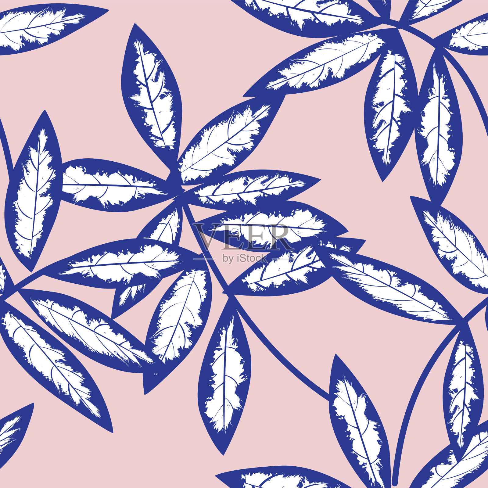 粉红色热带植物叶无缝图案插画图片素材