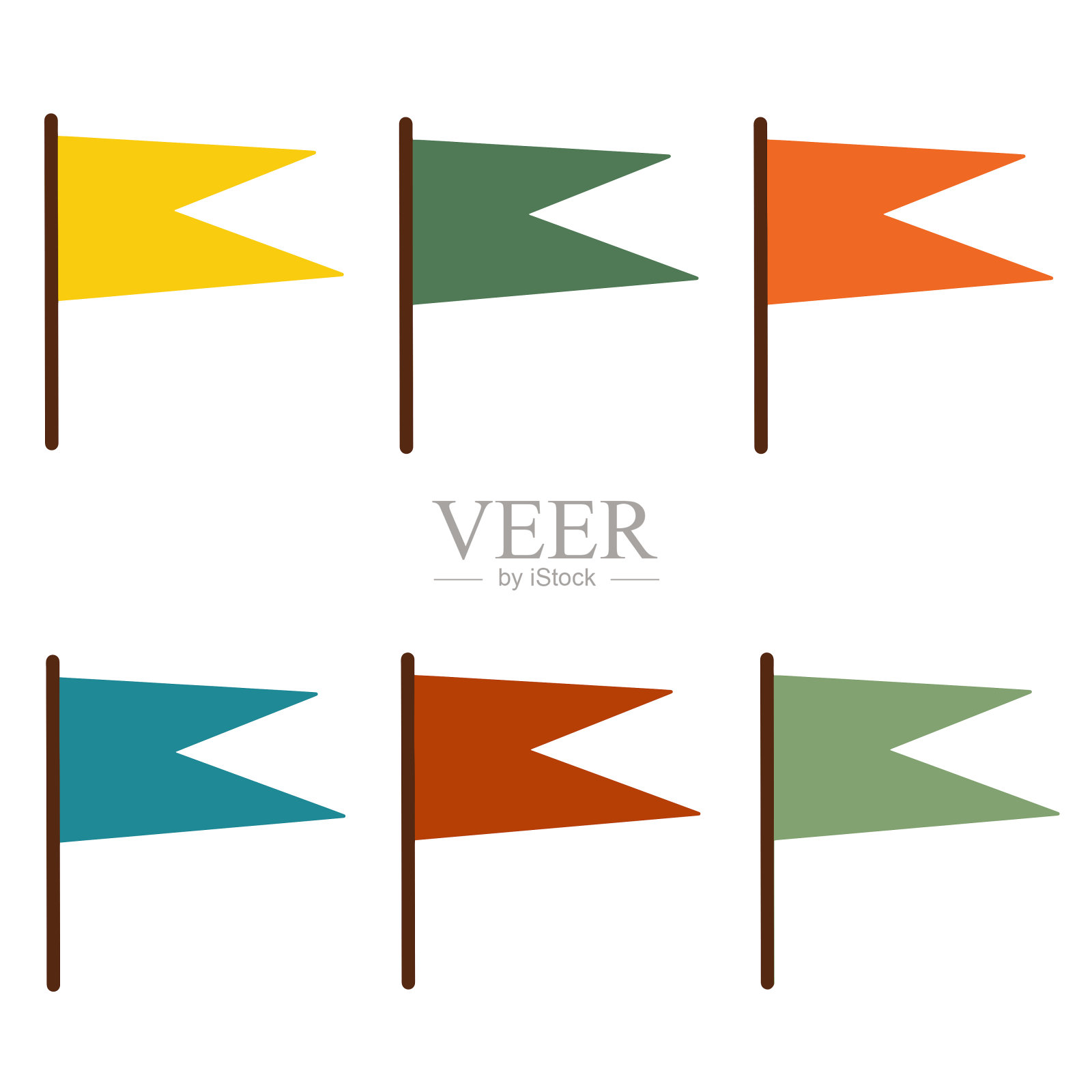 多色标记向量集。不同颜色的小旗孤立在白色背景上。平的卡通风格设计元素图片