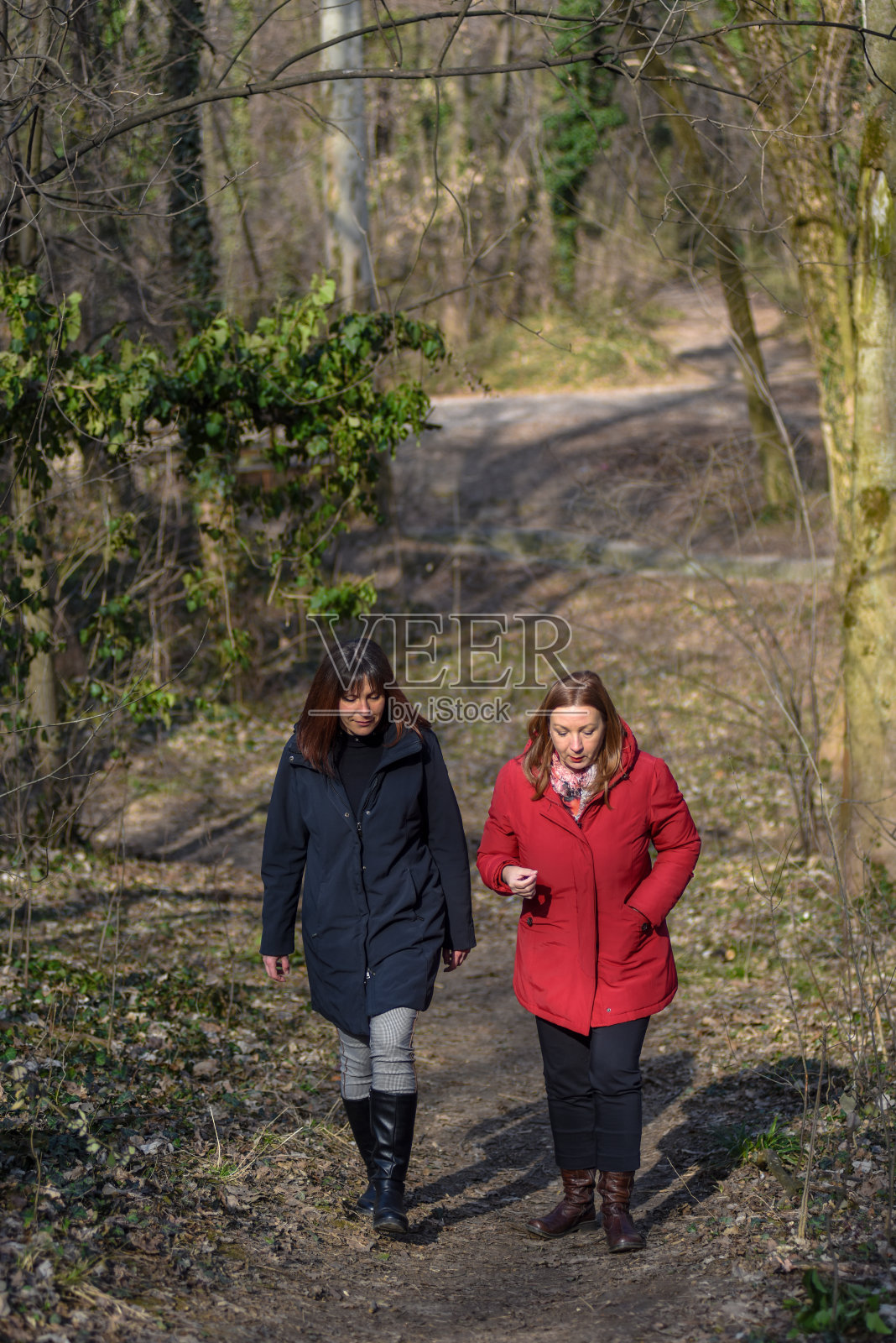 两个朋友一起在秋天散步照片摄影图片