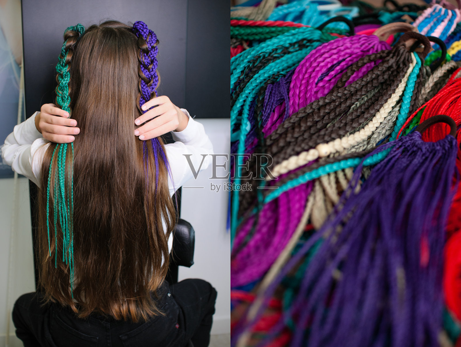 编彩色辫子的女孩照片摄影图片