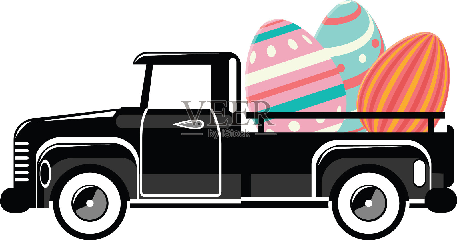 卡车复活节白色背景的独角兽设计元素图片