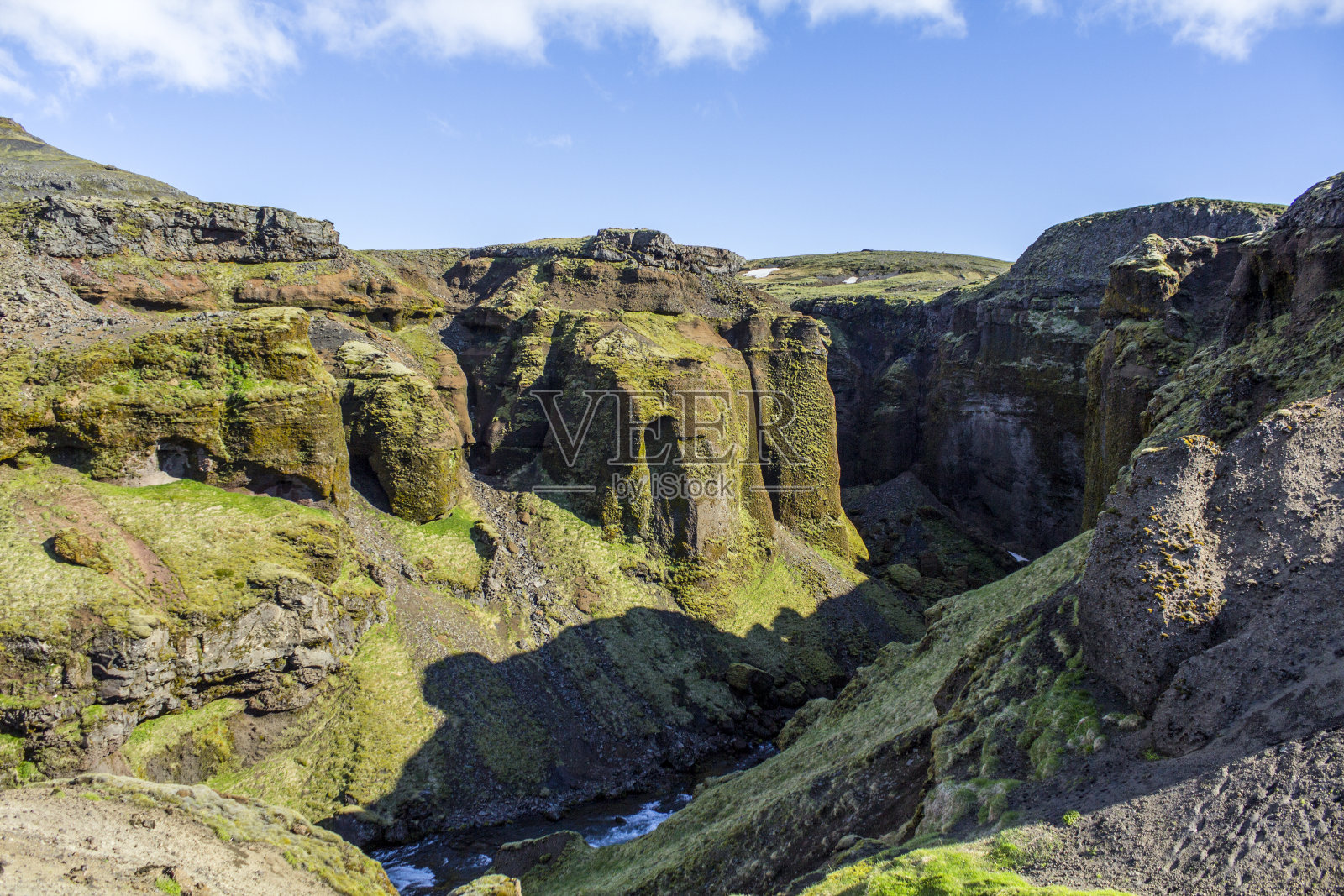 冰岛Fimmvoerduhals徒步旅行小道上的斯科加弗斯河峡谷照片摄影图片