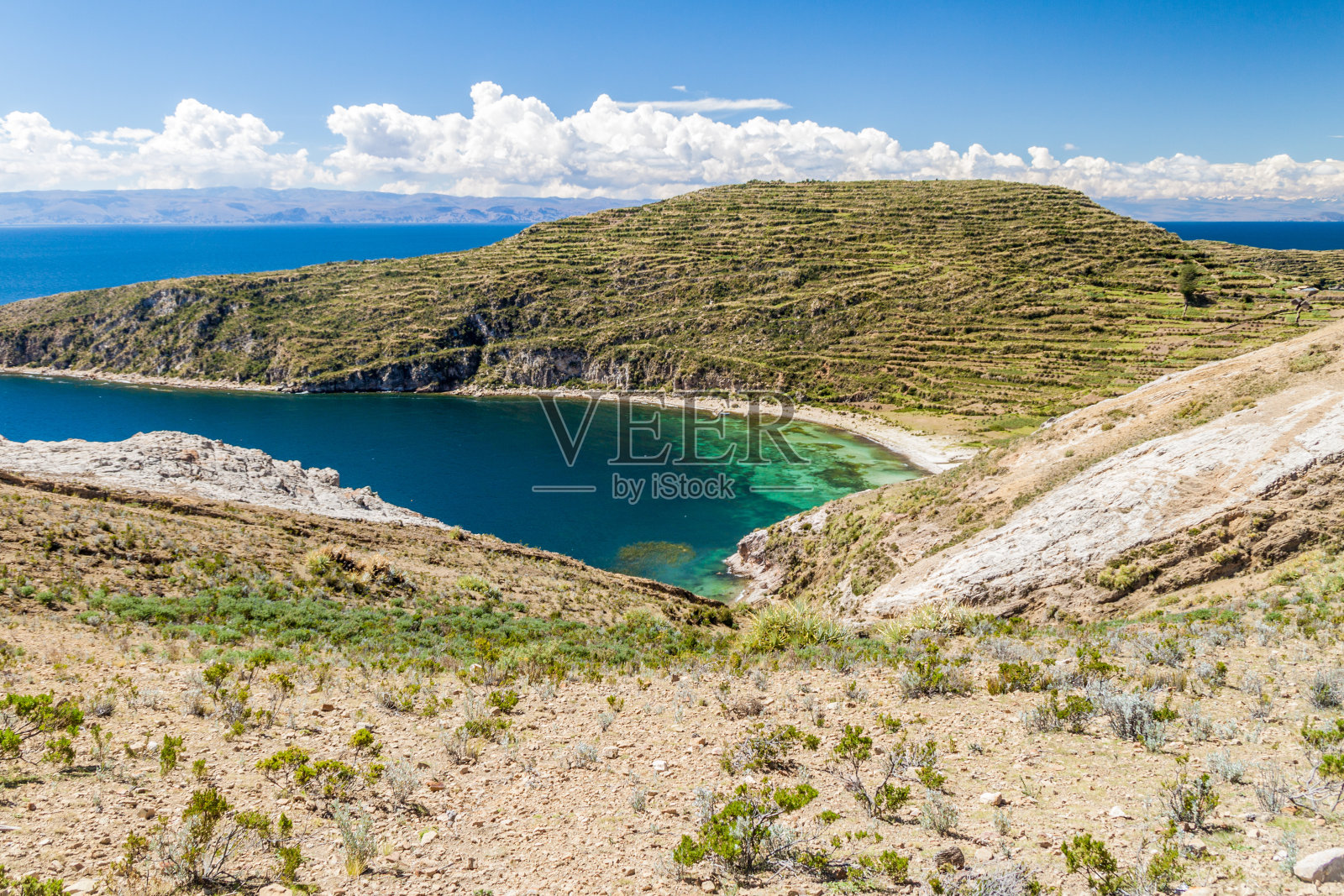 玻利维亚的Titicaca湖的太阳岛照片摄影图片