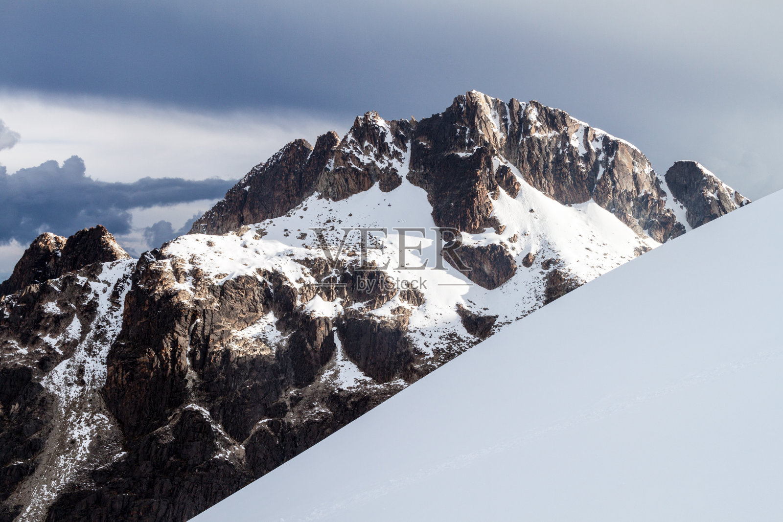 在玻利维亚的怀纳波托西山下的登山者的高营地看到的科迪勒拉山脉照片摄影图片